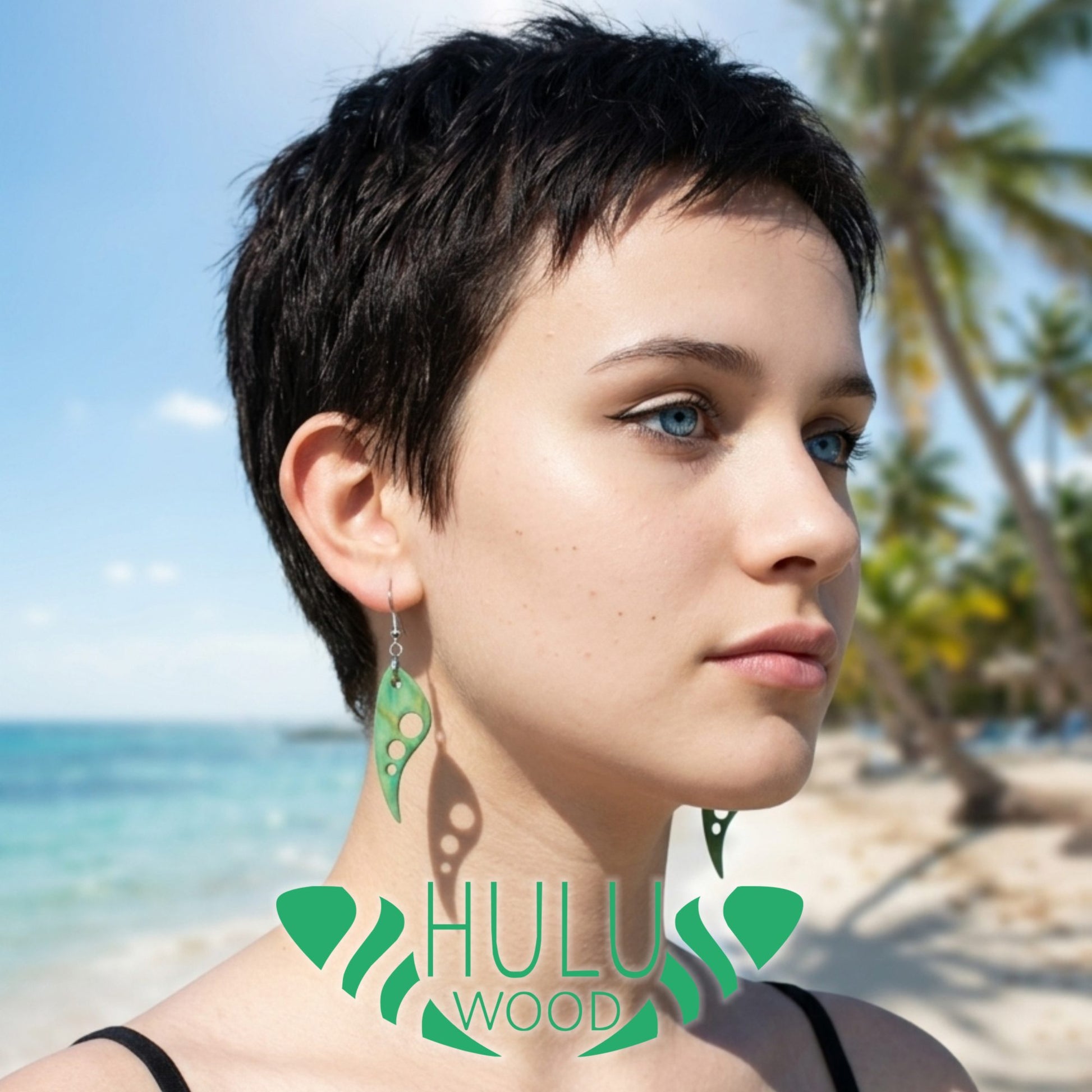 B6S pendientes HuluWood OnlyWood modelo caribe logo