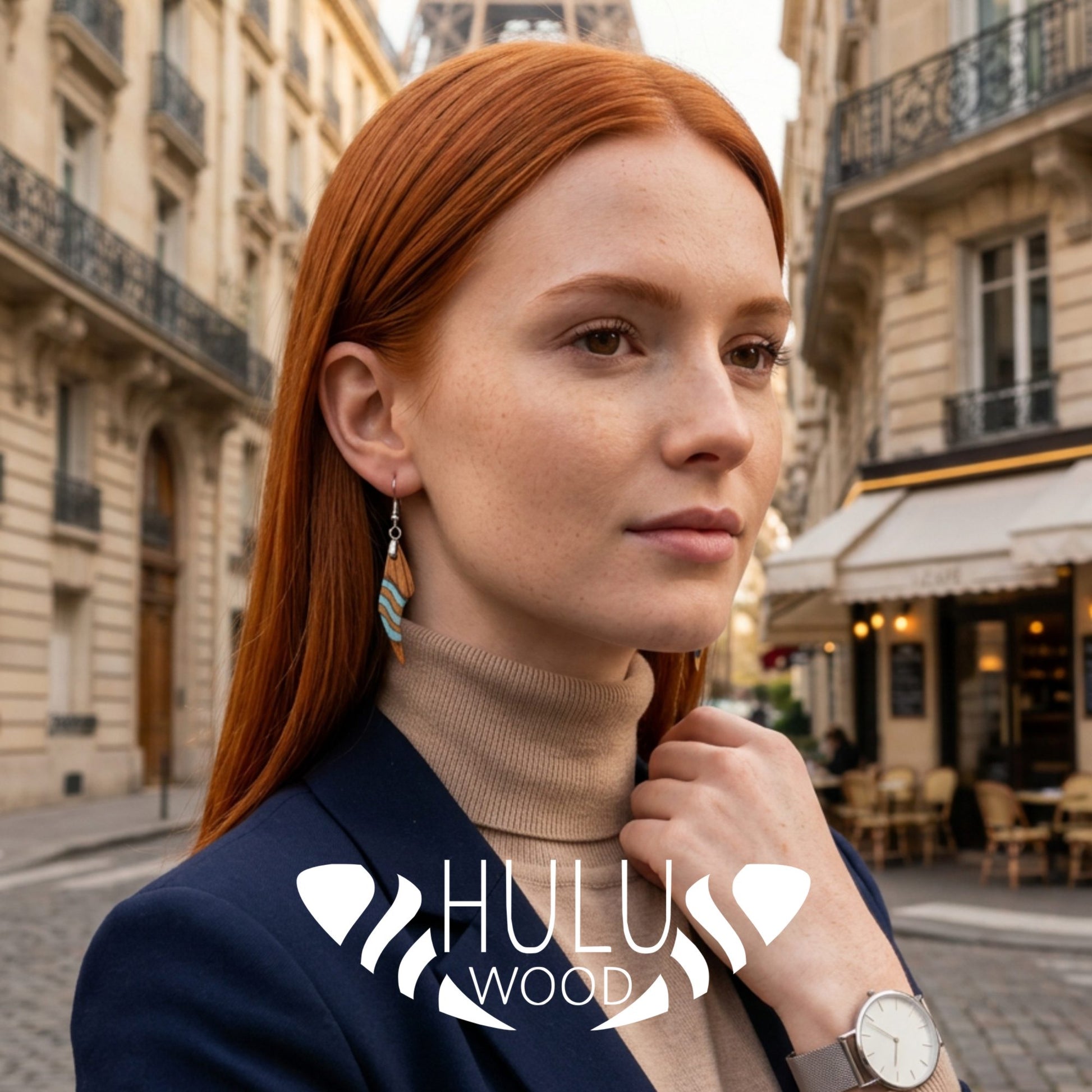 D5S Pendientes HuluWood modelo París logotipo