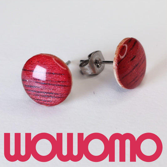 Pendientes de botón WOWOMO calabo rojo rosado mica