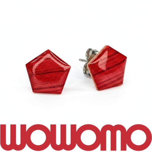 Pendientes de madera de calabo con color rojo rosado mica recubierto de esmalte resina brillantes, foto principal