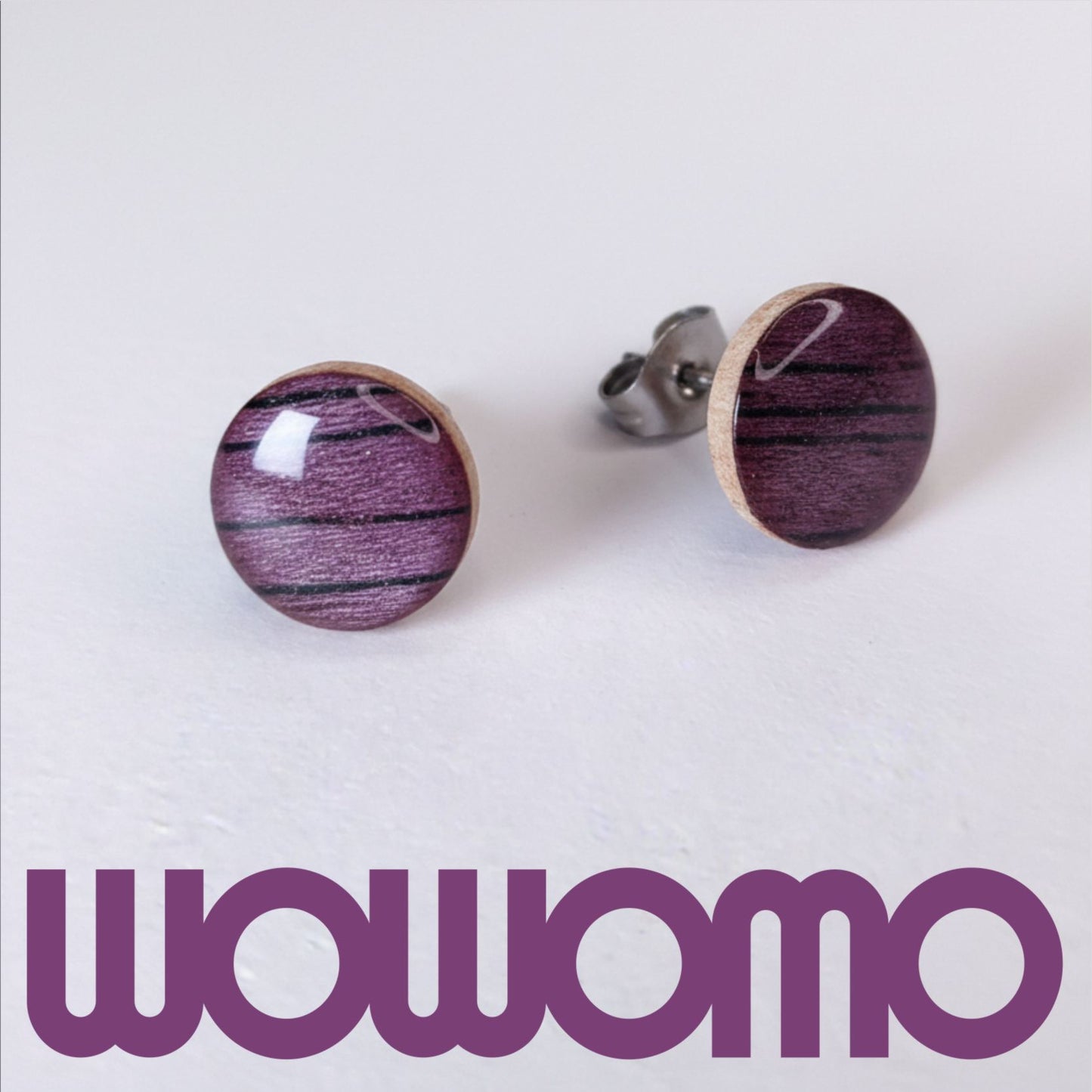 foto principal de pendientes WOWOMO madera calabó color violeta veteado