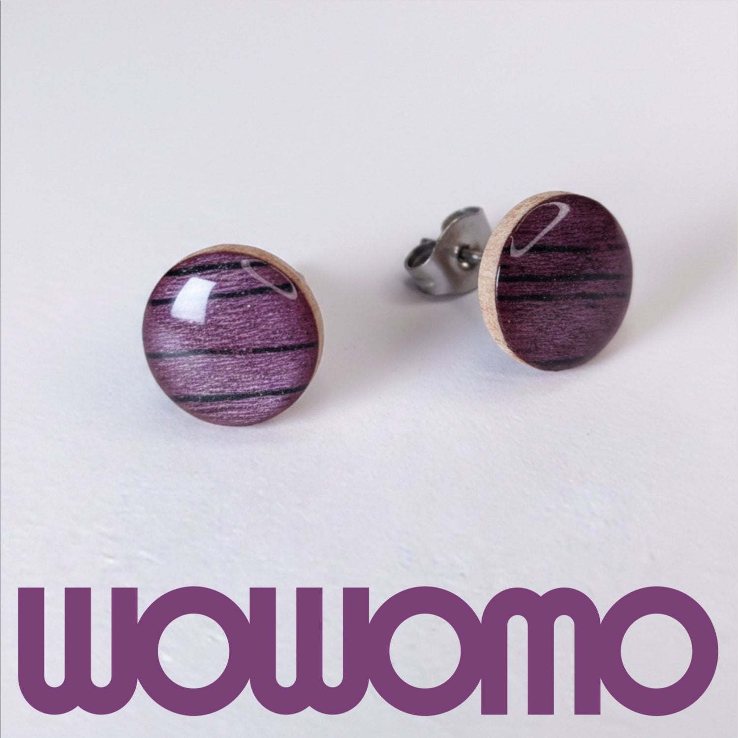 foto principal de pendientes WOWOMO madera calabó color violeta veteado