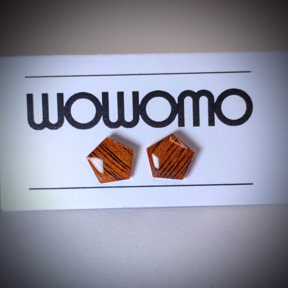 pendientes WOWOMO K1 PENTAGONO en su expositor